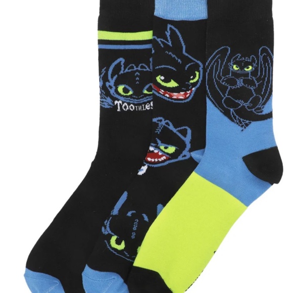 How to Train Your Dragon Toothless Crew Sock 3-Pack - Picture 1 of 7